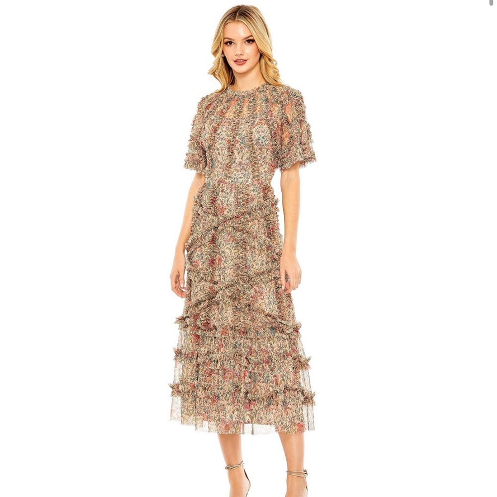 Mac Duggal Floral Print Mesh Dress